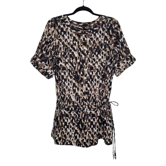 Charter Club Blouson Tie Waist Tunic Top Brown Black Animal Print Women's 14W - Picture 1 of 10
